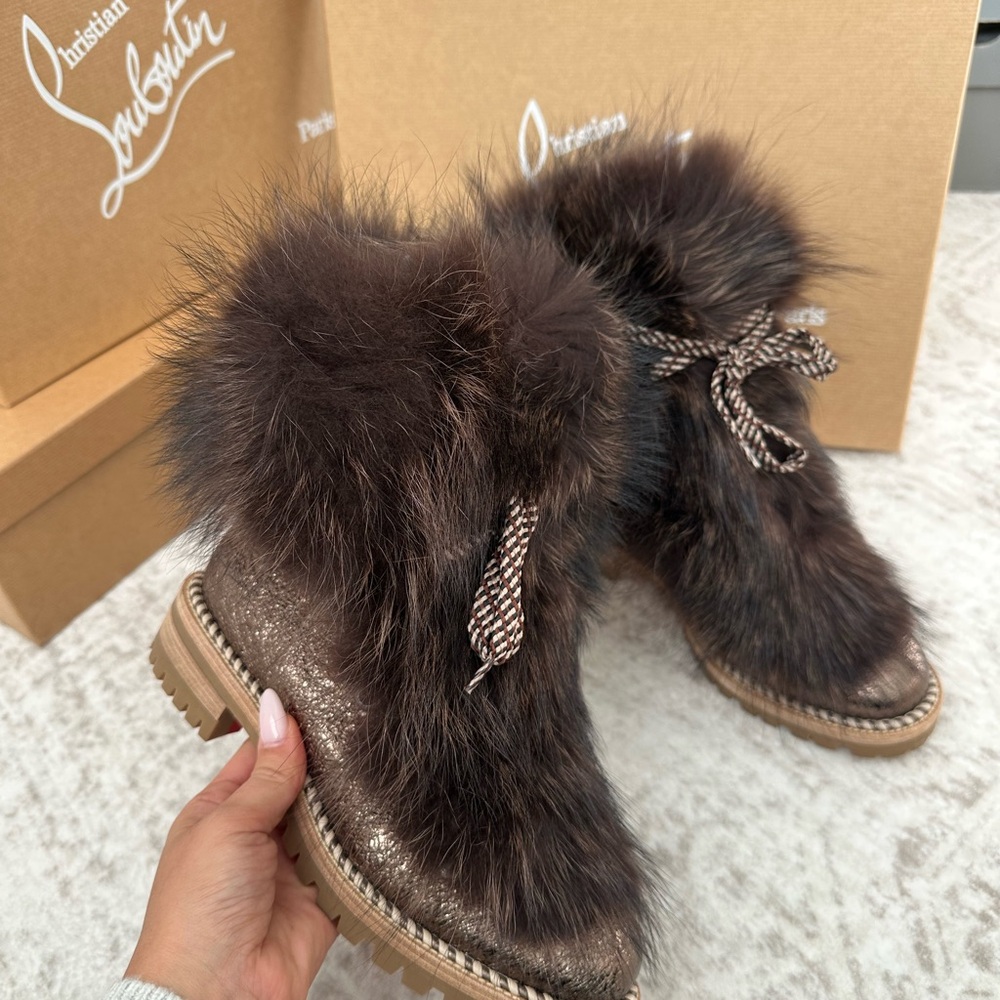 Christian Louboutin Dark Brown Fur Winter Boots